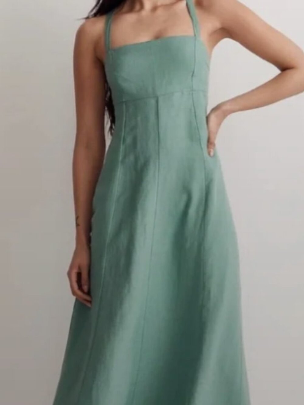 Madewell Tie Back Cami Linen Blend Midi Dress Olive Green sleeveless size 2